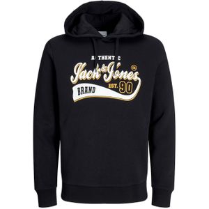 JACK & JONES Logo sweat hood regular fit, heren hoodie katoenmengsel met capuchon, zwart -  Maat: M