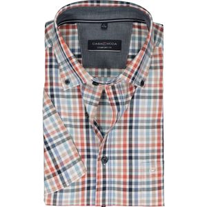 CASA MODA Sport comfort fit overhemd, korte mouw, popeline, wit met blauw en oranje geruit