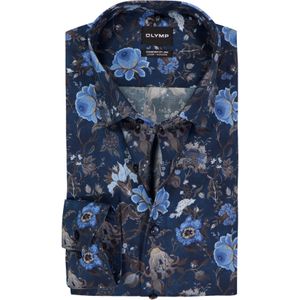 OLYMP - Luxor - Overhemd - Marine Blauw - Dobby - Strijkvrij - Boordmaat 45