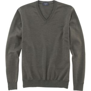 OLYMP modern fit trui wol, V-hals, olijfgroen -  Maat: 4XL