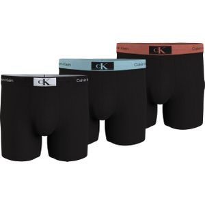 Calvin Klein Boxer Briefs (3-pack), heren boxers extra lang, zwart met gekleurde tailleband -  Maat: M
