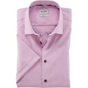 OLYMP Level 5 body fit overhemd, korte mouw, structuur, roze dessin
