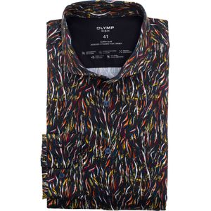 OLYMP No. 6 Six super slim fit overhemd, tricot, olijfgroen dessin