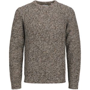 JACK & JONES William knit crew neck slim fit, heren pullover acryl met O-hals, camel bruin melange