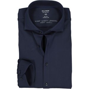 OLYMP No. 6 super slim fit overhemd 24/7, mouwlengte 7, marine blauw pique 41