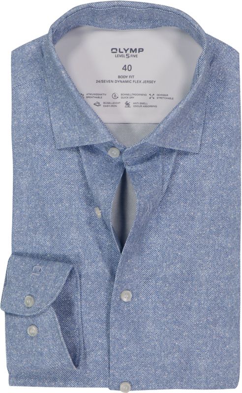 OLYMP - 24/7 Level 5 - Body Fit Overhemd - Rookblauw Dessin - Strijkvriendelijk
