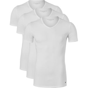 Tommy Hilfiger Cotton stretch T-shirts (3-pack), heren T-shirts V-hals, wit -  Maat: S