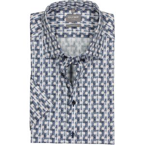 OLYMP comfort fit overhemd, korte mouw, popeline, donkerblauw met beige en wit gestipt