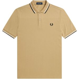 Fred Perry M3600 polo twin tipped shirt, pique, Warm Stone / Snow White / Black -  Maat: L