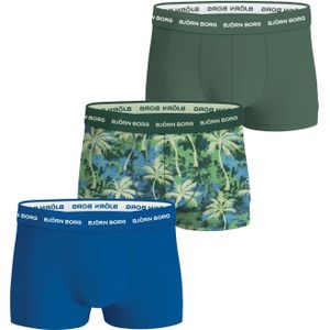 Bjorn Borg Cotton Stretch trunks, heren boxers korte pijp (3-pack), groen, print, blauw