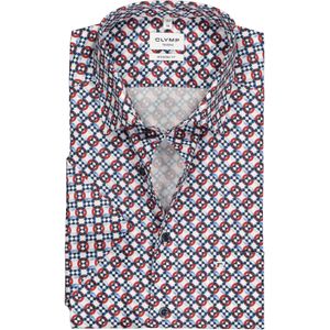 OLYMP modern fit overhemd, korte mouw, popeline, wit met blauw en rood dessin (contrast) 45