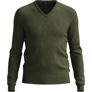 BOSS Melba slim fit trui wol, heren pullover met V-hals, groen -  Maat: M