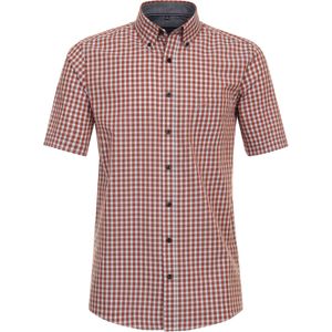 CASA MODA - Sport Comfort Fit Overhemd - Oranje Geruit - Korte Mouw - Strijkvriendelijk