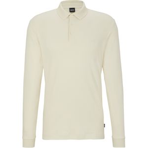 BOSS Pado regular fit polo lange mouw, jersey, wit -  Maat: S