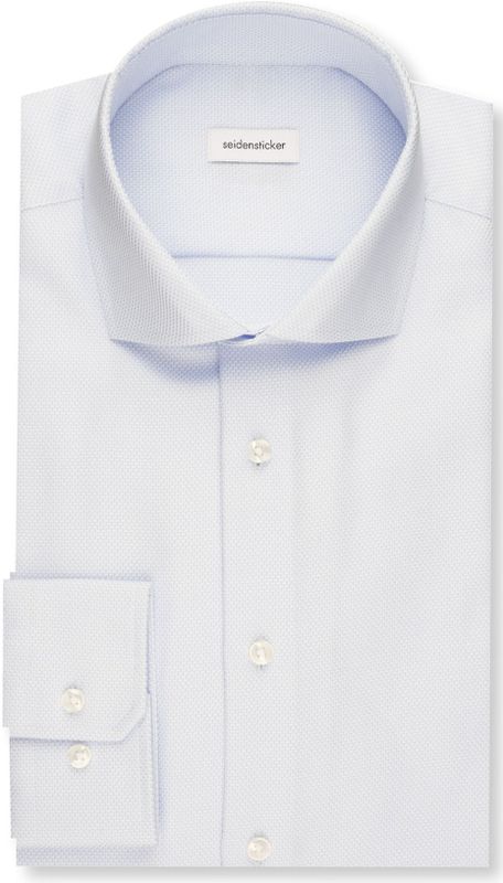 Seidensticker shaped fit overhemd, mouwlengte 7, structuur, blauw