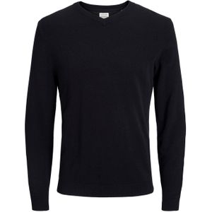 JACK & JONES Basic knit v-neck slim fit, heren pullover katoen met V-hals, zwart -  Maat: M