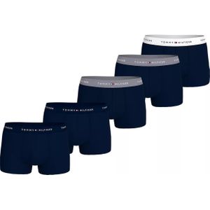 Tommy Hilfiger trunk (5-pack), heren boxers normale lengte, blauw met gekleurde tailleband -  Maat: M