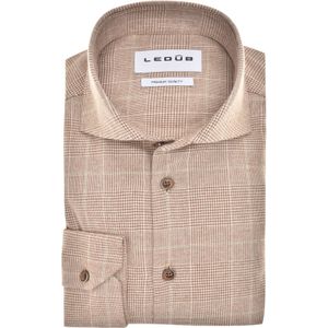 Ledub modern fit overhemd, flanel, middenbruin met wit geruit