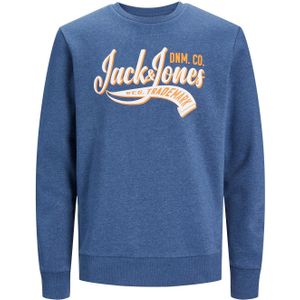 JACK & JONES Logo sweat crew neck regular fit, heren sweatshirt katoenmengsel met O-hals, middenblauw melange
