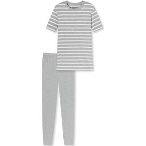 SCHIESSER Casual Essentials pyjamaset, dames pyjama lang T-shirt legging gestreept grijs-melange