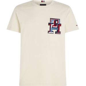 Tommy Hilfiger Monogram Badge Tee, heren T-shirt korte mouw O-hals, beige