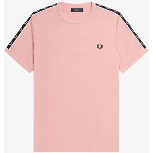 Fred Perry Taped Ringer regular fit T-shirt M6347, korte mouw O-hals, Chalky Pink/black, roze -  Maat: XS