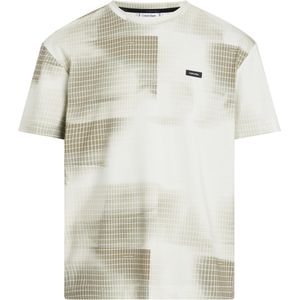 Calvin Klein Diffused Grid Aop T-shirt, heren T-shirt korte mouw O-hals, beige -  Maat: S
