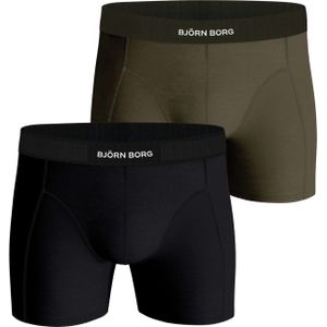 Bjorn Borg Cotton Stretch boxers, heren boxers normale lengte (2-pack), zwart en olijfgroen -  Maat: XL