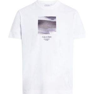 Calvin Klein Diffused Graphic T-shirt, heren T-shirt korte mouw O-hals, wit dessin -  Maat: S