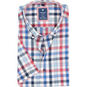 3 voor 99 | Redmond regular fit overhemd, korte mouw, Oxford, blauw, wit en rood geruit