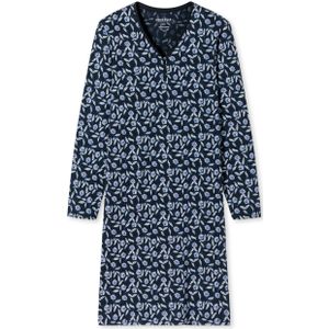 SCHIESSER Comfort Nightwear nachthemd, dames nachthemd lange mouwen biologisch katoen knoopsluiting bloemenprint nachtblauw