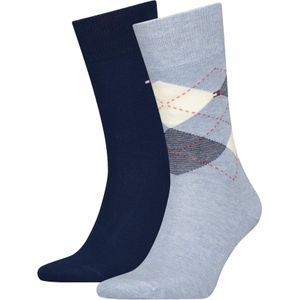 Tommy Hilfiger Sock Check (2-pack), heren sokken, lichtblauw melange geruit