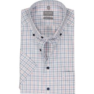 OLYMP comfort fit overhemd, korte mouw, popeline, wit met lichtblauw en roze geruit 48