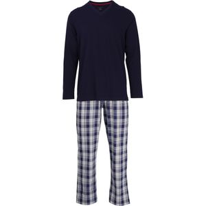 BUGATTI heren pyjama V-hals, donkerblauw geruit