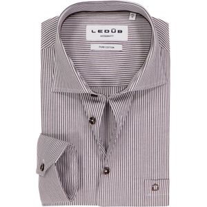 Ledub - Modern Fit - Overhemd - Donkerbruin Gestreept - Strijkvriendelijk