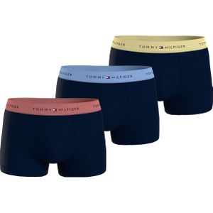 Tommy Hilfiger trunk (3-pack), heren boxers normale lengte, blauw met gekleurde tailleband - Maat: S