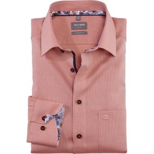 OLYMP Luxor comfort fit overhemd - structuur - oranje - Strijkvrij - Boordmaat: 43