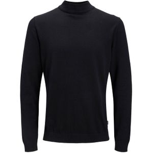 JACK & JONES Basic knit mock neck slim fit, heren pullover katoen met turtleneck, zwart -  Maat: L