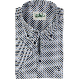 Ledub modern fit overhemd, korte mouw, popeline, donkerblauw dessin