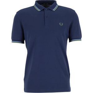 Fred Perry M3600 polo twin tipped shirt, heren polo, Dark Carbon / Ash Blue / Pistachio -  Maat: L