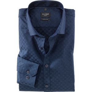 OLYMP No. 6 Six super slim fit overhemd, structuur, marineblauw geruit