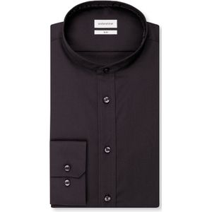Seidensticker - Slim Fit - Herenoverhemd - Zwart - Lange Mouwen - Opstaande Kraag