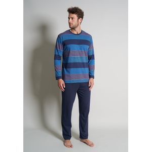 Gotzburg heren pyjama O-hals, donkerblauw gestreept -  Maat: XL