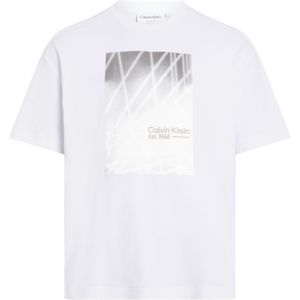 Calvin Klein Linear Graphic Interlock T-shirt, heren T-shirt korte mouw O-hals, wit dessin -  Maat: L