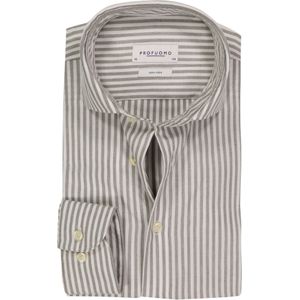 Profuomo slim fit heren overhemd, popeline, olijfgroen met wit gestreept