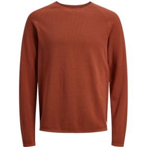 JACK & JONES Hill knit crew neck slim fit, heren pullover katoen met O-hals, warm oranje
