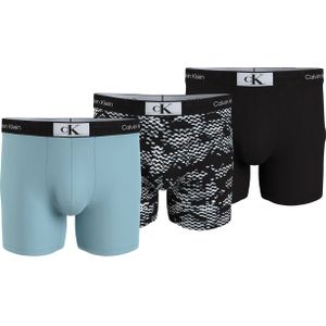Calvin Klein Boxer Briefs (3-pack), heren boxers extra lang, zwart, lichtblauw, print -  Maat: XS