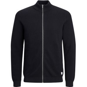 JACK & JONES Hill knit turtle zip cardigan slim fit, heren vest katoen met turtleneck, zwart -  Maat: L