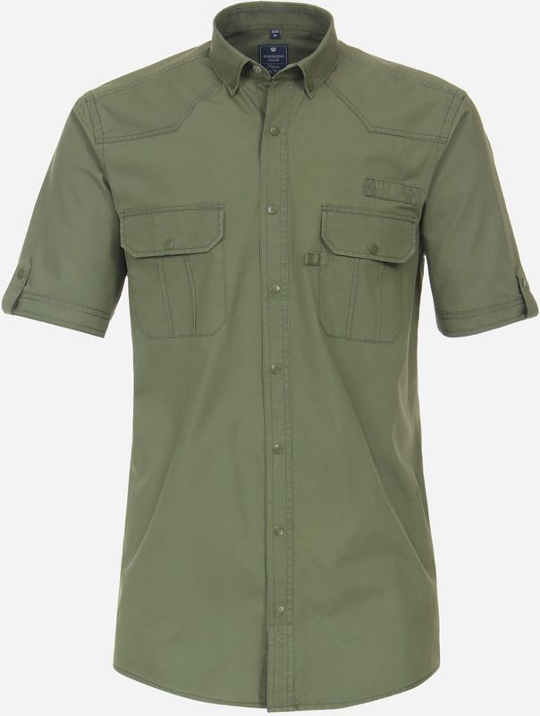 Redmond - Comfort Fit Overhemd - Groen - Korte Mouw - Popeline