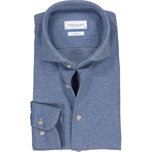 Profuomo slim fit jersey overhemd, knitted shirt pique, blauw melange 43